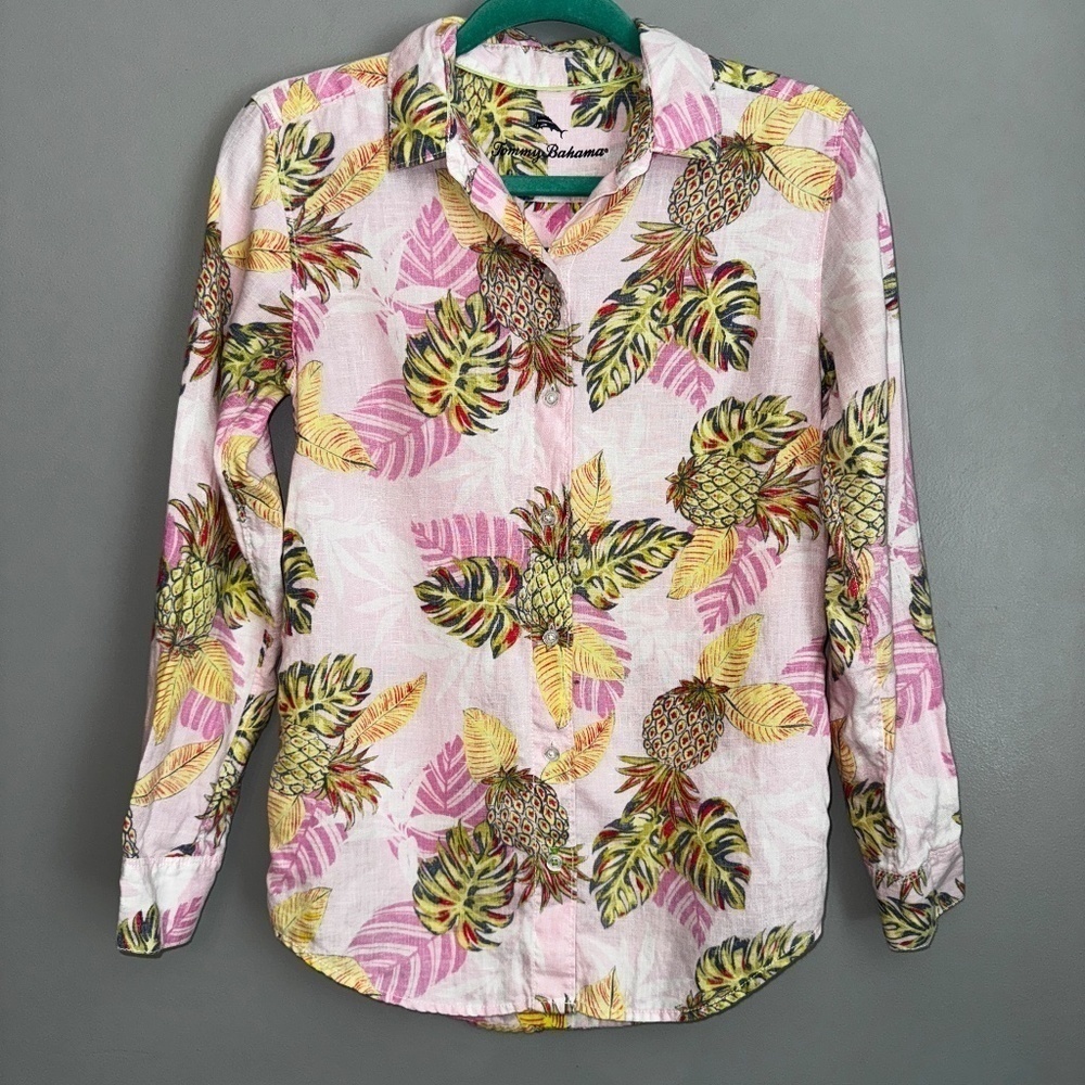 EUC Tommy Bahama Pineapple Parc Linen Button Up Shirt Size XS - Picture 2 of 9